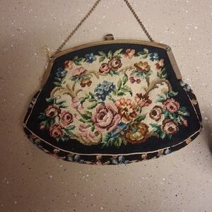 Floral Embroidered Clutch Bag - Black and Multicolor